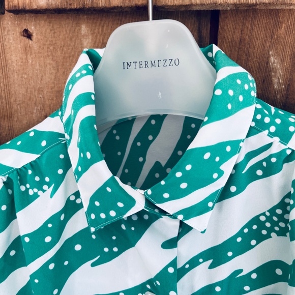 Hooper Associates Vintage 80s 90s Polka Dot Green Stripes Long Sleeve Blouse 16 - Picture 3 of 12